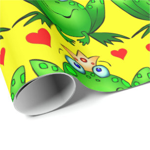 Papel De Presente Príncipe Sapo Fofo Sapo de Desenho Animado Alegre