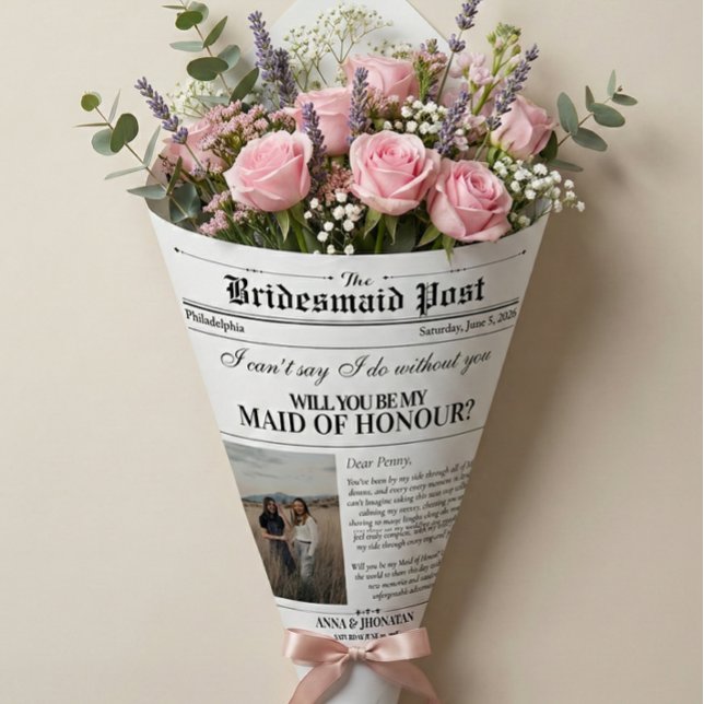 Papel De Presente Proposta de Bridesmaid Foto de Quebra de Flor de J (Bridesmaid Proposal Newspaper Flower Wrap Photo Wrapping Paper)