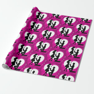 Papel De Presente Proposta de Coração Silhueta Rosa