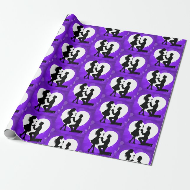 Papel De Presente Proposta de Coração Silhueta Roxa (Desenrolado)