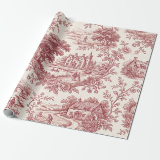 Papel De Presente Propriedade Rural Romântica Toile de Jouy Borgonha
