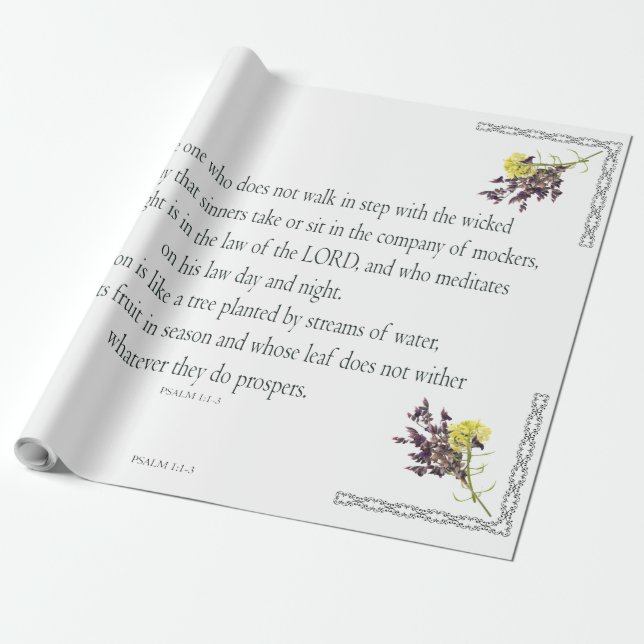 Papel De Presente PSALM 1:1-3 Design botânico, (Desenrolado)