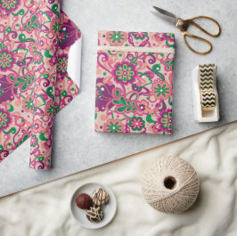 Papel De Presente Psicodélica rosa Groovy 60s 70s Aniversário Floral