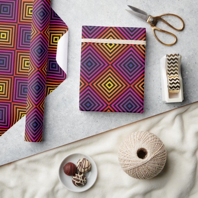 Papel De Presente Psicodélico Rainbow Chevron Patterno (Artesanato)