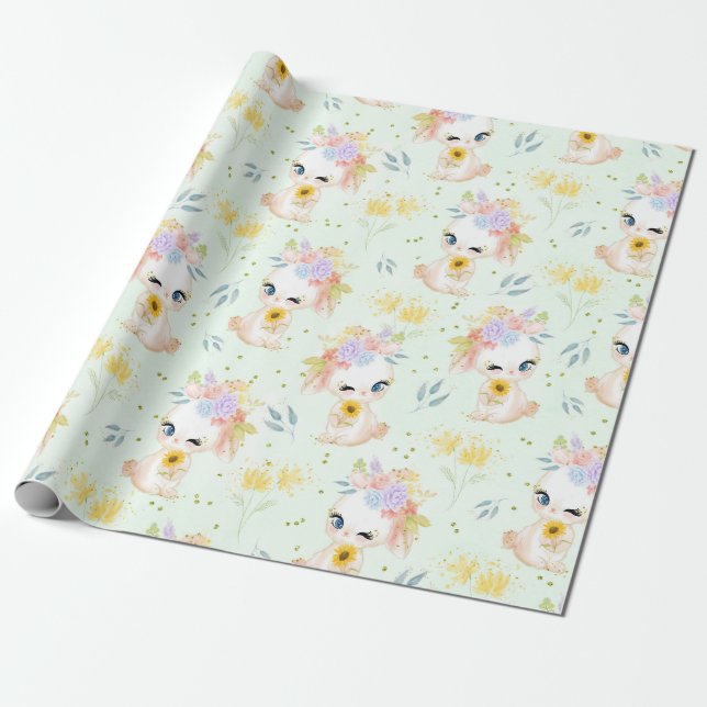 PAPEL DE PRESENTE PSTEL WATERCOLOR CUTE EASTSTER BUNNNY (Desenrolado)