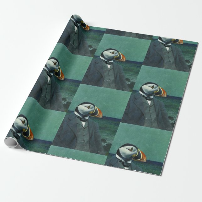 Papel De Presente Puffin Gentleman Wrappaper (Desenrolado)