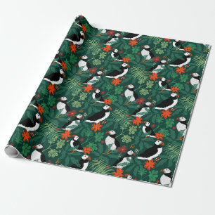 Papel De Presente Puffin Padrão Lush Verde