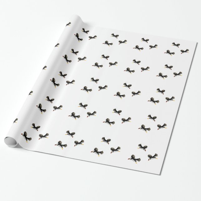 Papel De Presente Puffins Voadores de Arte de Aves (Desenrolado)