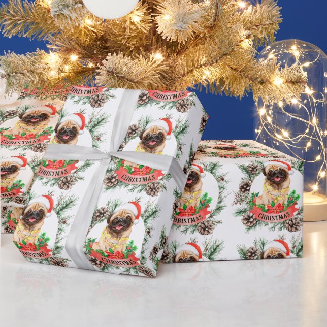 Papel De Presente Pug Christmas Themed (Feriados)