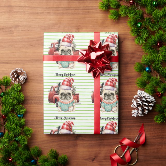 Papel De Presente Pug Christmas Themed (Presente de Natal)