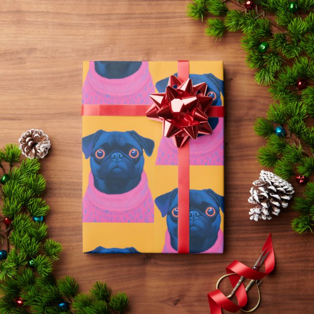 Papel De Presente Pug cor-de-rosa e piada laranja (Presente de Natal)