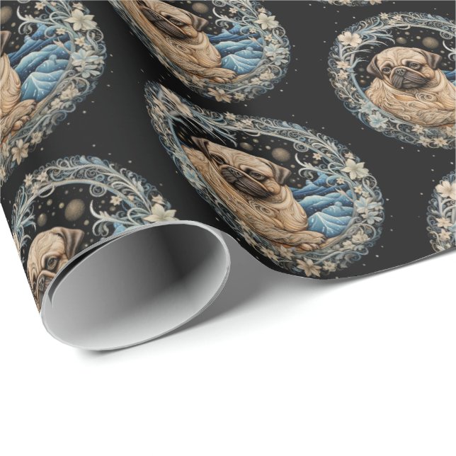 Papel De Presente Pug da Fantasia de Natal (Ponta do rolo)