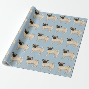Papel De Presente Pug de cor de gamo desenho animado fofo padrão de