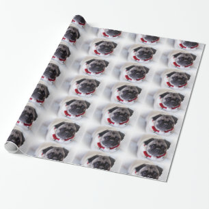 Papel De Presente Pug do Natal na neve