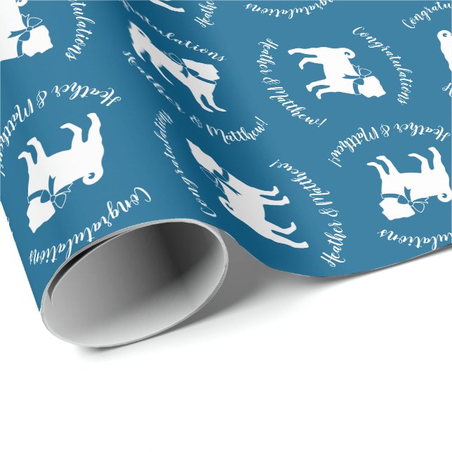 Papel De Presente Pug Dog Chá de fraldas Boy Blue com Arco (Ponta do rolo)