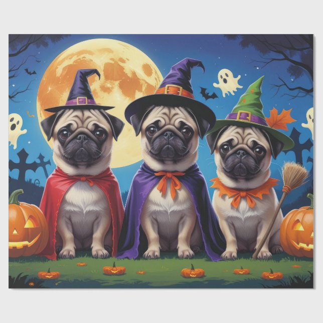 Papel De Presente Pug Dog Pumpkin Halloween Engraçado (Aberto)