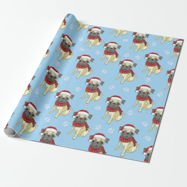Papel De Presente Pug In Santa Hat (Desenrolado)