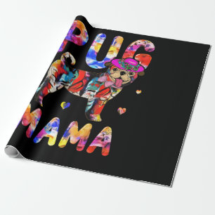 Papel De Presente Pug Mama Colorida Cachorro Mamãe Pet Amantes