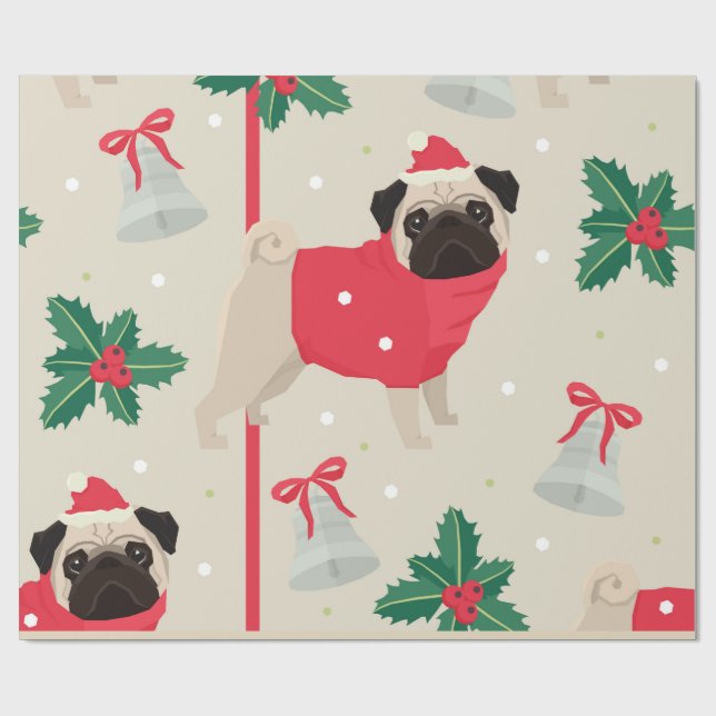 Papel De Presente Pug Natal (Aberto)