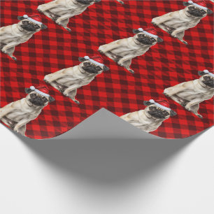 Papel De Presente Pug Papai Noel Cachorro Férias Plaid Buffalo Verme