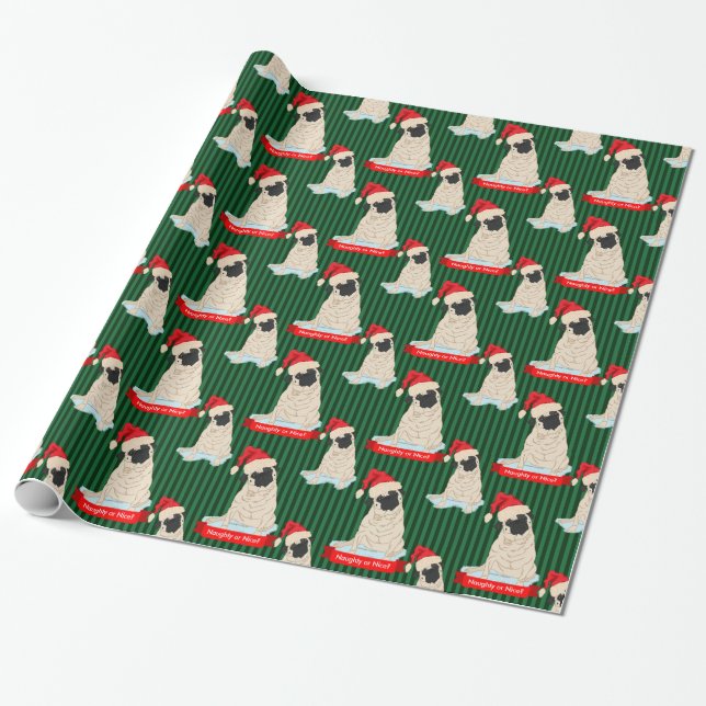 Papel De Presente Pug Personalizado Bela Noiva de Natal (Desenrolado)