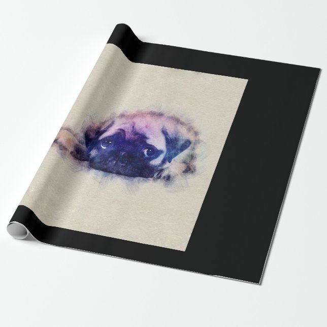 Papel De Presente Pug Puppy Sketch Pug Dog Dons (Desenrolado)