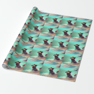Papel De Presente Pug se divertindo na praia pintando arte