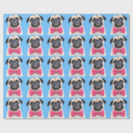Papel De Presente Pug Usando Laço Rosa