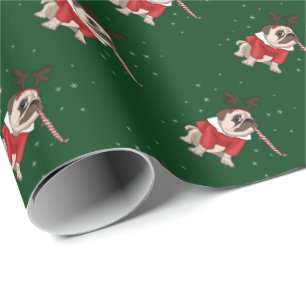 Papel De Presente Pug Xmas