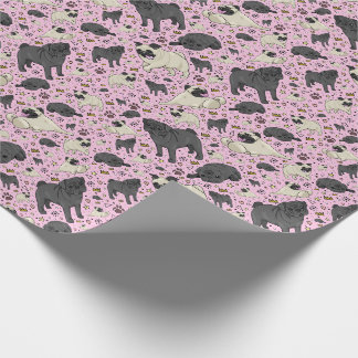 Papel De Presente Pugs a rosa