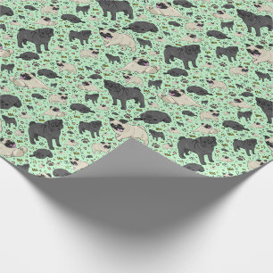 Papel De Presente Pugs em verde