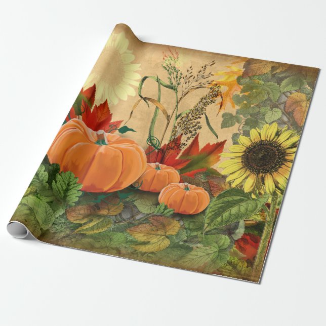Papel De Presente Pumpkin Autumn Fall Sunflower (Desenrolado)