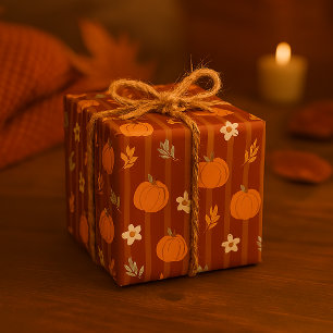 Papel De Presente Pumpkin Bonito e Folhas Sem Costura Fita de Outono