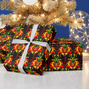 Papel De Presente Pumpkin Cabeça Flaming Padrão de Interbloqueio