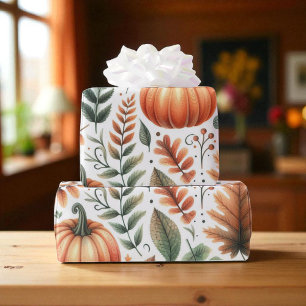 Papel De Presente Pumpkin Cute Watercolor Cai e Ação de Graças de ou