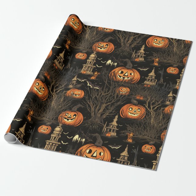 Papel De Presente Pumpkin das Halloween Escuro (Desenrolado)