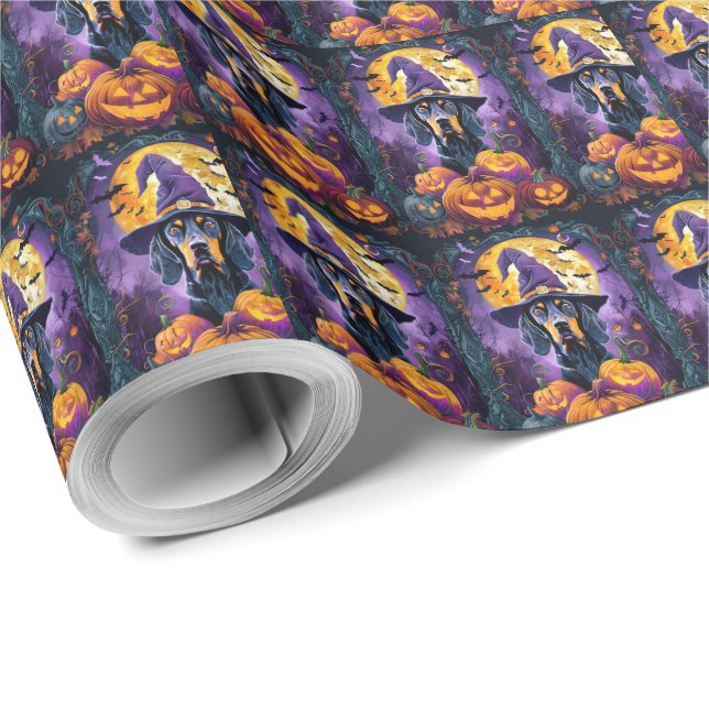 Papel De Presente Pumpkin de Bruxas de Halloween de Bluetick Coonhou (Ponta do rolo)