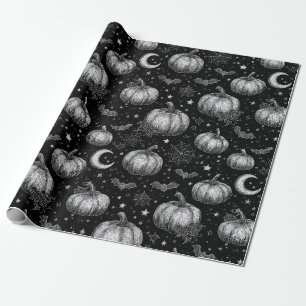 Papel De Presente Pumpkin de Dia das Bruxas Preto e Branco, Bat, tei