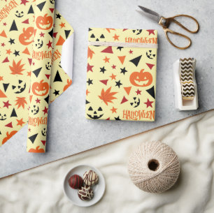 Papel De Presente Pumpkin de Halloween e Stars Sem Fenda
