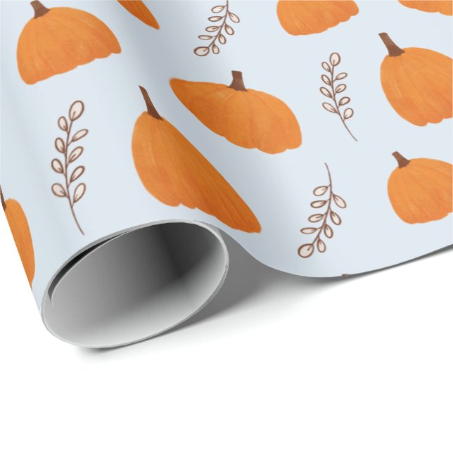 Papel De Presente Pumpkin de queda azul (Ponta do rolo)