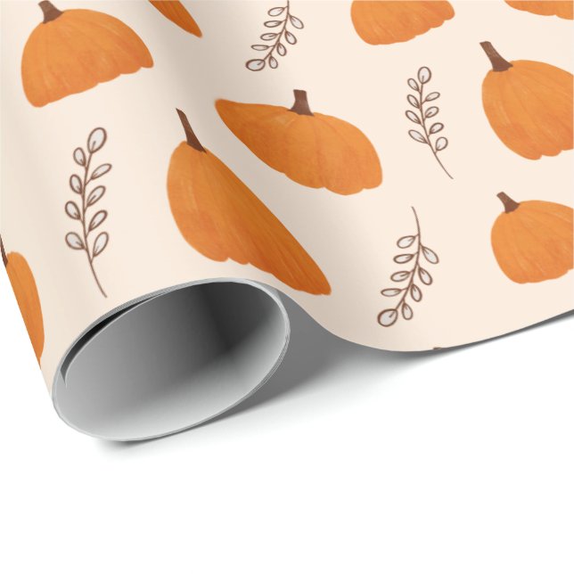 Papel De Presente Pumpkin de queda Laranja (Ponta do rolo)