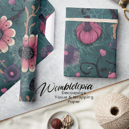 Papel De Presente Pumpkin e Flores do Dia das Bruxas Rosa e Roxo