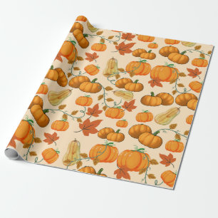 Papel De Presente Pumpkin Laranja Elegante e Vinhas Verdes