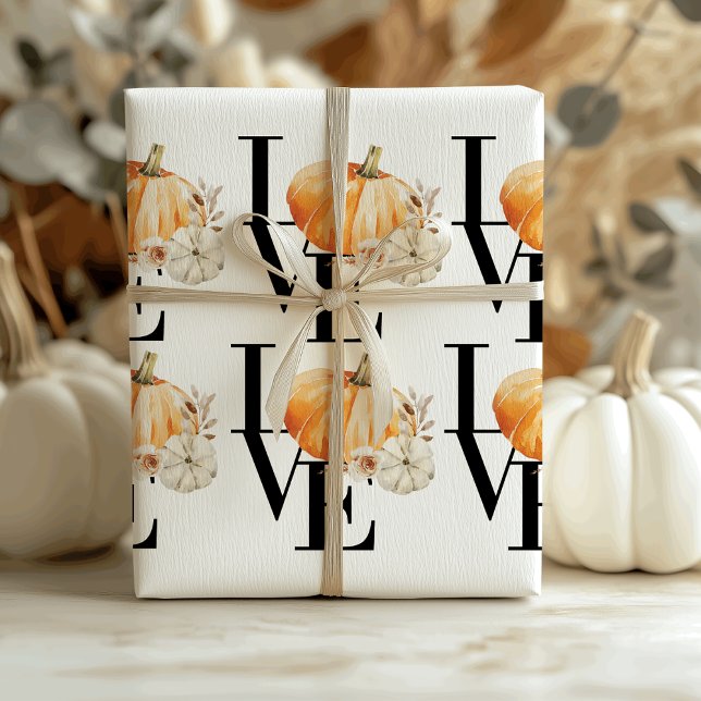 Papel De Presente Pumpkin Laranja Moderno Com Amor (Criador carregado)