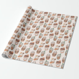 Papel De Presente Pumpkin Spice Coffee Kawaii Fall Pattern