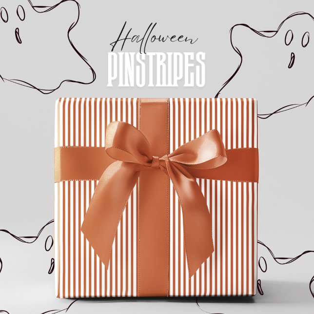 Papel De Presente Pumpkin Spice Orange e White Pinstripe Halloween (Orange and White Pinstripe Pattern for Halloween. Autumn Pumpkin Spice Orange & White Thin Stripes.)