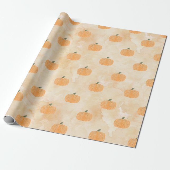 Papel De Presente Pumpkins de Aquarela Laranja (Desenrolado)