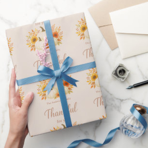 Papel De Presente Pumpkins de queda e girassóis Ação de Graças Ele