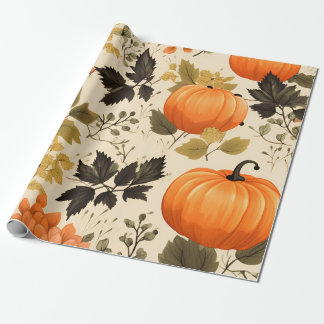 Papel De Presente Pumpkins e Autumn Blooms