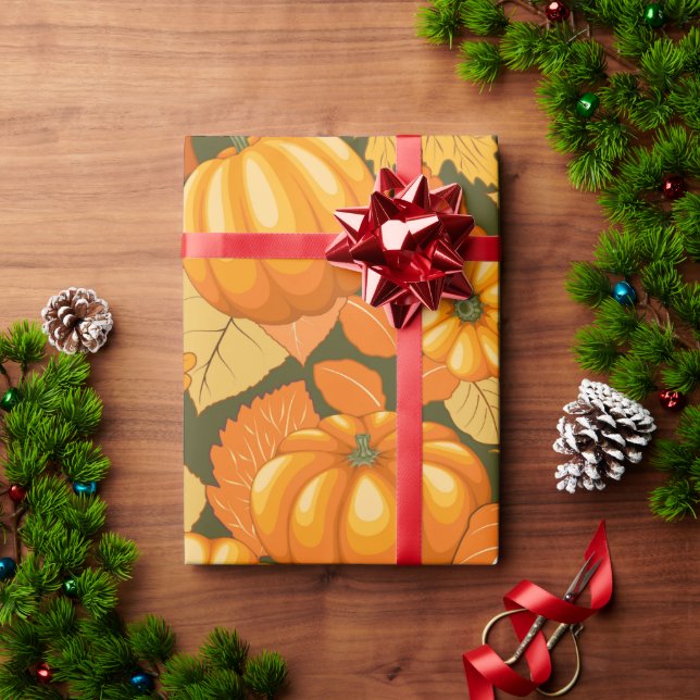 Papel De Presente Pumpkins Patterno do Halloween em Fall Season (Presente de Natal)